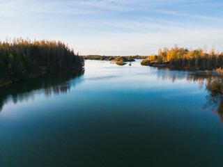 Nature of Estonia, lake Vandjala with blue water in autumn.