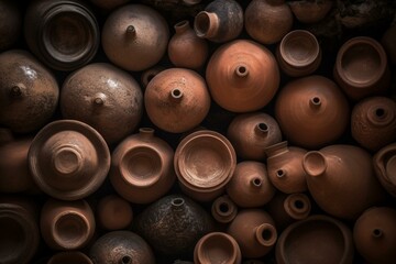 Textured background of clay pottery. Generative AI - obrazy, fototapety, plakaty