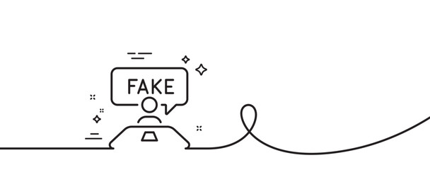 Fake review line icon. Continuous one line with curl. Social propaganda sign. Wrong truth symbol. Fake review single outline ribbon. Loop curve pattern. Vector