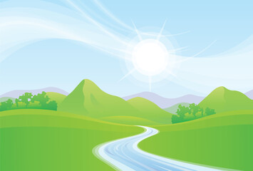 beautiful meadows and mountains landscape