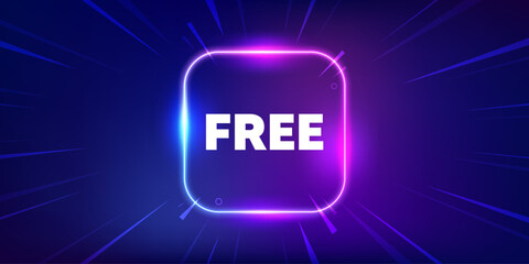 Free tag. Neon light frame box banner. Special offer sign. Sale promotion symbol. Free neon light frame message. Vector