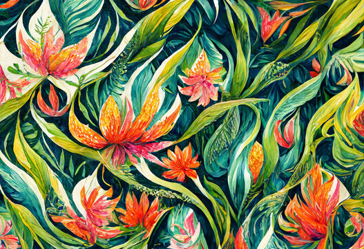 painted tropical flowar pattern