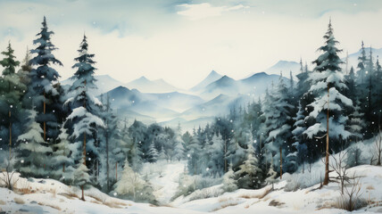 Alpine Watercolor Woodsy Print Mountain