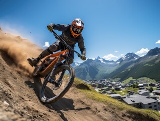 Obraz na płótnie Canvas bike ride photo helm Mountains tourism searching speed extreme cycling freedom motion outdoors
