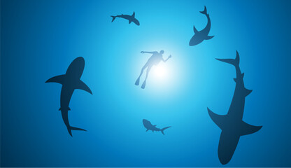 Fish Silhouette of large of shark. Vector illustration.