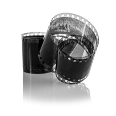 35mm film for photo or film with free frame copy space, isolated on white background