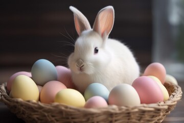 Naklejka na ściany i meble Cute Rabbit and Colored Easter Eggs