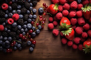 Top view of various fresh berries