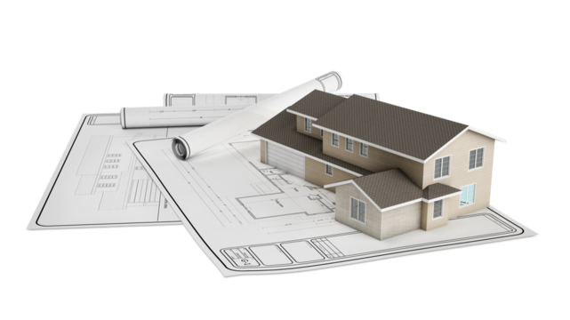 Plastic and project sketch of home on paper