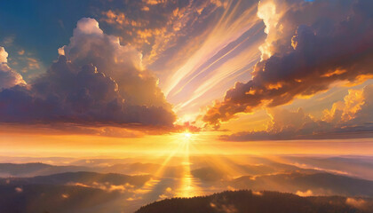 Fototapeta na wymiar Serene Sunrise Majestic Clouds Harmonizing in a Skylit Serenade