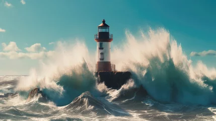 Wandaufkleber lighthouse storm waves splash peaceful landscape freedom scene beautiful nature wallpaper photo © Wiktoria
