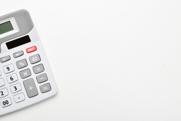 Top view of calculator with text space on white background