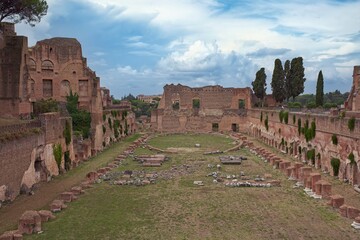 Palatine Stadium (Stadio palatino) part of the Palace of Domitian (Palazzo di Domiziano) of the...