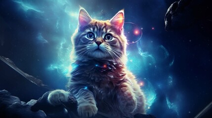 Fototapeta na wymiar Beautiful cat in outer space 