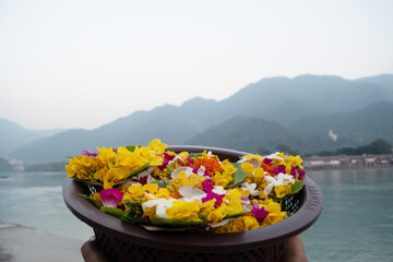 Flower basket for pooja at ganga ghat rishikesh