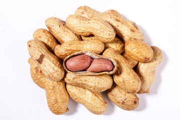 Top view of roasted peanuts with shell