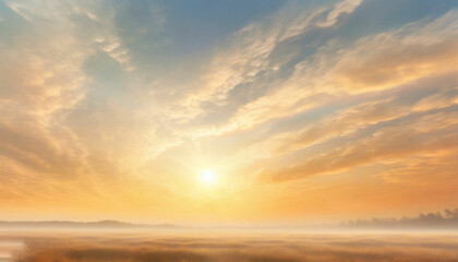 Fototapeta na wymiar Serene Sunrise Wispy Clouds Embracing a Tranquil Skyscape