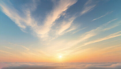 Naklejka na ściany i meble Serene Sunrise Wispy Clouds Embracing a Tranquil Skyscape