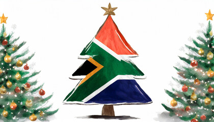 Christmas concept. South African Christmas tree in-between 2 Christmas trees. Generative AI