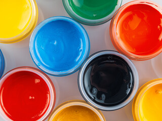 Artistic paints for drawing, gouache acrylic paints for painting, teaching drawing