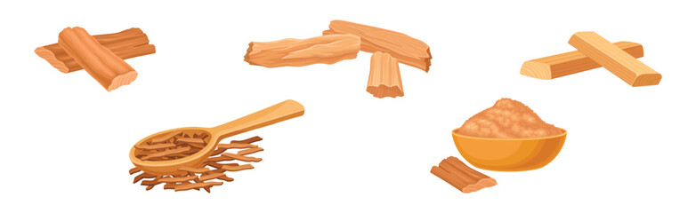 Sandalwood Tree Timber and Lumber Material Vector Set