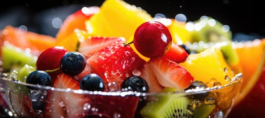 Fresh fruit salad in a crystal bowl. Generative AI