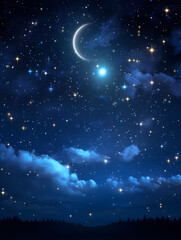 Obraz na płótnie Canvas Dark blue sky at night with scattered stars in the background