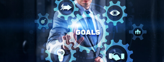 Smart goals definition to achieve business plan targets. Abstract background