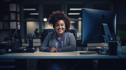 plus size happy curvy black woman manager modern office successful job business photo black - obrazy, fototapety, plakaty