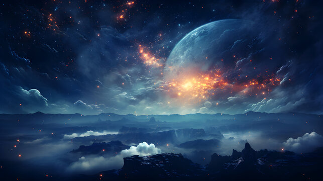 Interplanetary War: Night Sky with Ocean Background, Hand Edited Generative AI