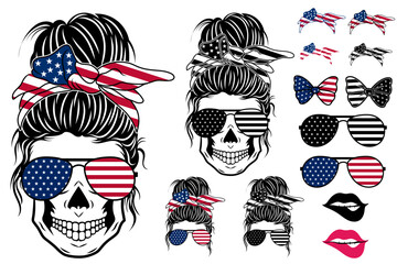 American Messy Bun, American Patriotic Mom Bun, American Sunglasses, American Headband, Mom Life, Vector files for Cricut and other machines