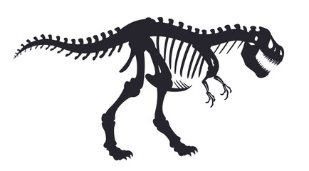 Dinosaur fossil bones. Jurassic t-rex dino skeleton silhouette, archaeological tyrannosaurus fossil flat vector illustration. Ancient raptor skeleton - obrazy, fototapety, plakaty