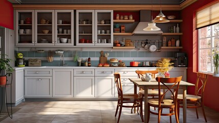 a modern medium sized kitchen with two-tone color kitchen cabinets, showcasing the elegant design and functionality.