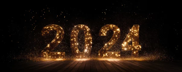 Fotobehang Happy New Year Celebration 2024 Golden Banner © Danny