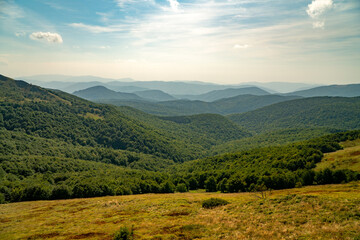 Fototapeta premium A mountain range in the Bieszczady Mountains in the area of Tarnica, Halicz and Rozsypaniec.