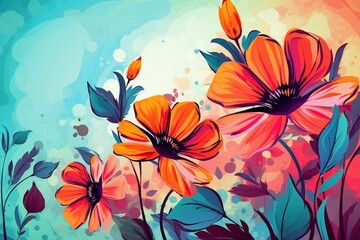 Retro floral artwork on a vibrant background. Generative AI