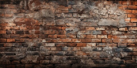 Old Brick Wall Texture Close-up: A photograph capturing the grungy and textured surface of an old brick wall.