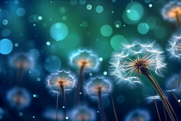  Dandelion seeds on bokeh background. 3d rendering