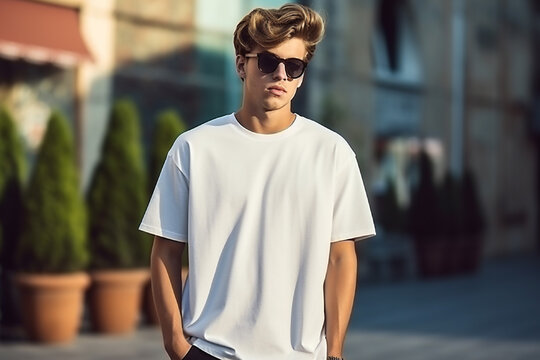 Handsome young man in white t-shirt