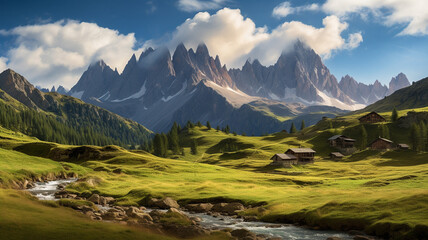 Naklejka na ściany i meble beautiful mountain landscape with green grass