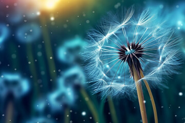 Dandelion seeds on bokeh background. 3d rendering