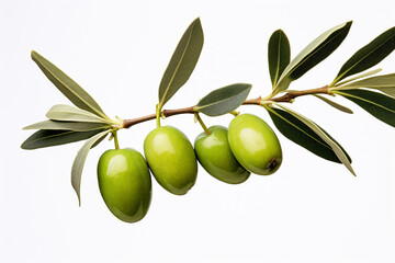Green and black olives with leaves on a white background Isolated
