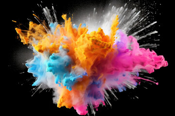 Explosion of paint on black background. Fluid background. Color explosion. Generative AI