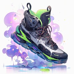 sneakers boot shoes anime futuristic illustration mystical fantasy art glowing digital