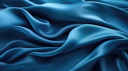 "Blue Silk Texture: A close-up photo revealing the smooth yet rippled texture of silk fabric."