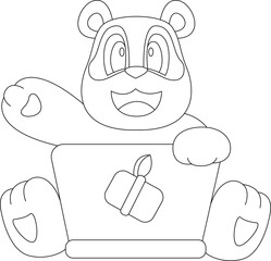 Panda Bamboo Laptop Animal Vector Graphic Art Illustration