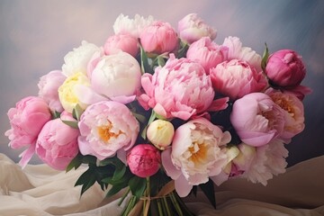 A stunning photo showcasing a bouquet of flowers adorned in delightful pastel and vivid colors, lovingly encased in elegant  paper, capturing the essence of beauty and simplicity