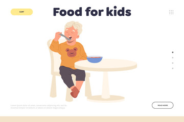 Landing page design website template advertising food for kids healthy preschooler breakfast menu