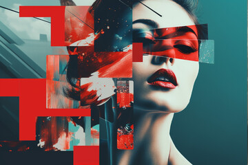 Young pretty woman or cute sexy girl with long curly blonde hair and adorable face in fashion bra on studio background