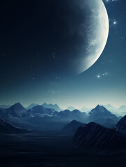 Fototapeta na wymiar A huge planet and a mountain background wallpaper poster PPT